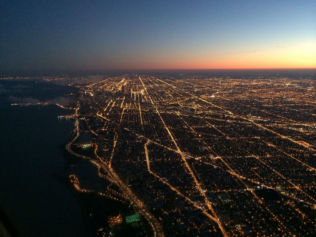 City view at night from the sky